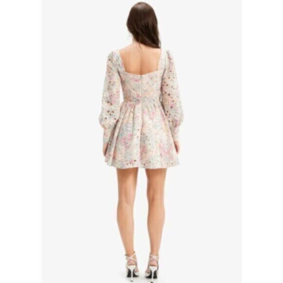 NWT Bardot Lila Flounce Broderie Pastel Floral Long Sleeve Mini Dress - Picture 2 of 13